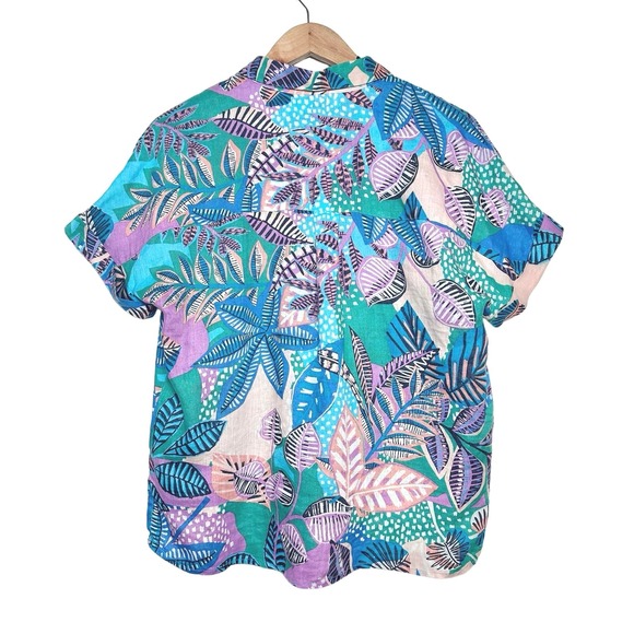 Cynthia Rowley | Women | 100% Linen Tropical Cap Sleeve Button Up Shirt | Small - Picture 3 of 10